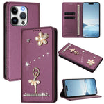 Capa de Telemóvel em Pele Vegana com Diamantes e RFID com Estampa de Bailarina, Para iPhone 16 Pro, Para iPhone 16 Plus, Para iPhone 16, Para iPhone 15 Pro Max, Para iPhone 15 Pro, Para iPhone 15 Plus