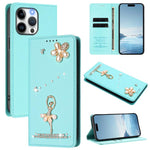 Capa de Telemóvel em Pele Vegana com Diamantes e RFID com Estampa de Bailarina, Para iPhone 16 Pro, Para iPhone 16 Plus, Para iPhone 16, Para iPhone 15 Pro Max, Para iPhone 15 Pro, Para iPhone 15 Plus