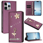 Capa de Telemóvel em Pele Vegana com Diamantes e RFID com Estampa de Bailarina, Para iPhone 16 Pro, Para iPhone 16 Plus, Para iPhone 16, Para iPhone 15 Pro Max, Para iPhone 15 Pro, Para iPhone 15 Plus