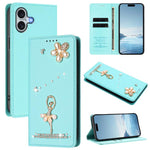 Capa de Telemóvel em Pele Vegana com Diamantes e RFID com Estampa de Bailarina, Para iPhone 16 Pro, Para iPhone 16 Plus, Para iPhone 16, Para iPhone 15 Pro Max, Para iPhone 15 Pro, Para iPhone 15 Plus