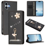 Capa de Telemóvel em Pele Vegana com Diamantes e RFID com Estampa de Bailarina, Para iPhone 16 Pro, Para iPhone 16 Plus, Para iPhone 16, Para iPhone 15 Pro Max, Para iPhone 15 Pro, Para iPhone 15 Plus