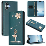 Capa de Telemóvel em Pele Vegana com Diamantes e RFID com Estampa de Bailarina, Para iPhone 16 Pro, Para iPhone 16 Plus, Para iPhone 16, Para iPhone 15 Pro Max, Para iPhone 15 Pro, Para iPhone 15 Plus