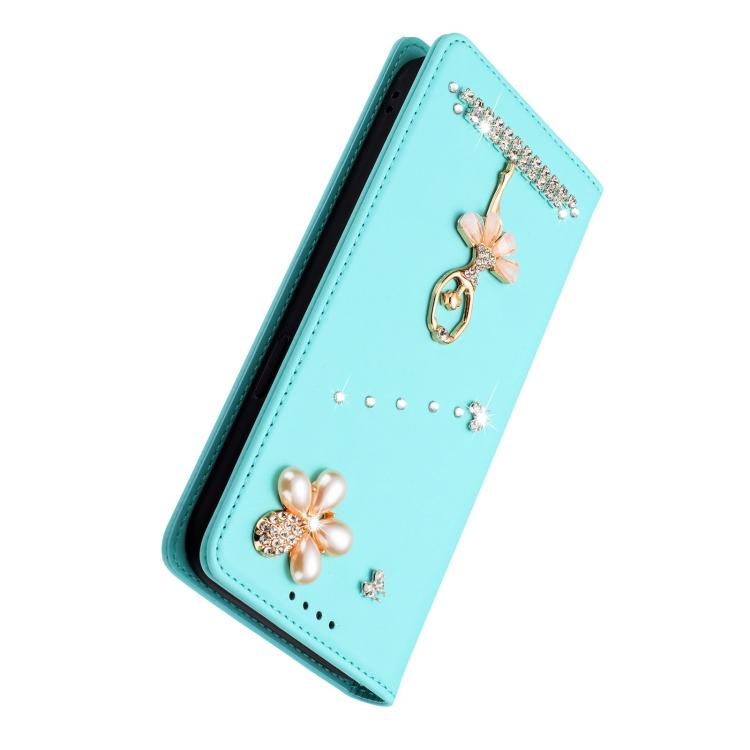 Capa de Telemóvel em Pele Vegana com Diamantes e RFID com Estampa de Bailarina, Para iPhone 16 Pro, Para iPhone 16 Plus, Para iPhone 16, Para iPhone 15 Pro Max, Para iPhone 15 Pro, Para iPhone 15 Plus