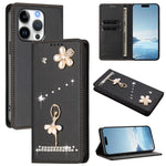 Capa de Telemóvel em Pele Vegana com Diamantes e RFID com Estampa de Bailarina, Para iPhone 16 Pro, Para iPhone 16 Plus, Para iPhone 16, Para iPhone 15 Pro Max, Para iPhone 15 Pro, Para iPhone 15 Plus
