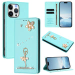Capa de Telemóvel em Pele Vegana com Diamantes e RFID com Estampa de Bailarina, Para iPhone 17e / 16e, Para iPhone 17 Pro Max, Para iPhone 17 Pro, Para iPhone 17, Para iPhone Air, Para iPhone 16 Pro Max