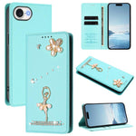 Capa de Telemóvel em Pele Vegana com Diamantes e RFID com Estampa de Bailarina, Para iPhone 17e / 16e, Para iPhone 17 Pro Max, Para iPhone 17 Pro, Para iPhone 17, Para iPhone Air, Para iPhone 16 Pro Max