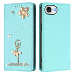 Capa de Telemóvel em Pele Vegana com Diamantes e RFID com Estampa de Bailarina, Para iPhone 17e / 16e, Para iPhone 17 Pro Max, Para iPhone 17 Pro, Para iPhone 17, Para iPhone Air, Para iPhone 16 Pro Max