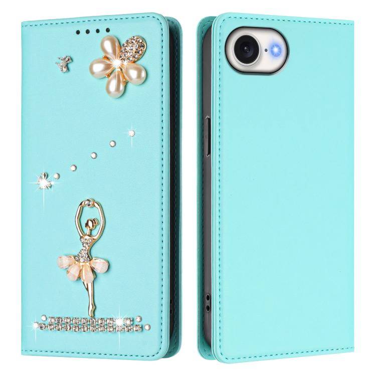 Capa de Telemóvel em Pele Vegana com Diamantes e RFID com Estampa de Bailarina, Para iPhone 17e / 16e, Para iPhone 17 Pro Max, Para iPhone 17 Pro, Para iPhone 17, Para iPhone Air, Para iPhone 16 Pro Max