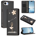 Capa de Telemóvel em Pele Vegana com Diamantes e RFID com Estampa de Bailarina, Para iPhone 17e / 16e, Para iPhone 17 Pro Max, Para iPhone 17 Pro, Para iPhone 17, Para iPhone Air, Para iPhone 16 Pro Max