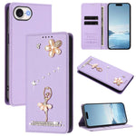 Capa de Telemóvel em Pele Vegana com Diamantes e RFID com Estampa de Bailarina, Para iPhone 17e / 16e, Para iPhone 17 Pro Max, Para iPhone 17 Pro, Para iPhone 17, Para iPhone Air, Para iPhone 16 Pro Max