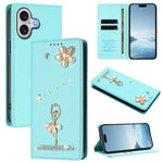 Capa de Telemóvel em Pele Vegana com Diamantes e RFID com Estampa de Bailarina, Para iPhone 17e / 16e, Para iPhone 17 Pro Max, Para iPhone 17 Pro, Para iPhone 17, Para iPhone Air, Para iPhone 16 Pro Max