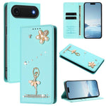 Capa de Telemóvel em Pele Vegana com Diamantes e RFID com Estampa de Bailarina, Para iPhone 17e / 16e, Para iPhone 17 Pro Max, Para iPhone 17 Pro, Para iPhone 17, Para iPhone Air, Para iPhone 16 Pro Max