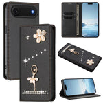 Capa de Telemóvel em Pele Vegana com Diamantes e RFID com Estampa de Bailarina, Para iPhone 17e / 16e, Para iPhone 17 Pro Max, Para iPhone 17 Pro, Para iPhone 17, Para iPhone Air, Para iPhone 16 Pro Max