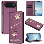 Capa de Telemóvel em Pele Vegana com Diamantes e RFID com Estampa de Bailarina, Para iPhone 17e / 16e, Para iPhone 17 Pro Max, Para iPhone 17 Pro, Para iPhone 17, Para iPhone Air, Para iPhone 16 Pro Max
