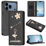 Capa de Telemóvel em Pele Vegana com Diamantes e RFID com Estampa de Bailarina, Para iPhone 17e / 16e, Para iPhone 17 Pro Max, Para iPhone 17 Pro, Para iPhone 17, Para iPhone Air, Para iPhone 16 Pro Max