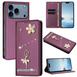 Capa de Telemóvel em Pele Vegana com Diamantes e RFID com Estampa de Bailarina, Para iPhone 17e / 16e, Para iPhone 17 Pro Max, Para iPhone 17 Pro, Para iPhone 17, Para iPhone Air, Para iPhone 16 Pro Max