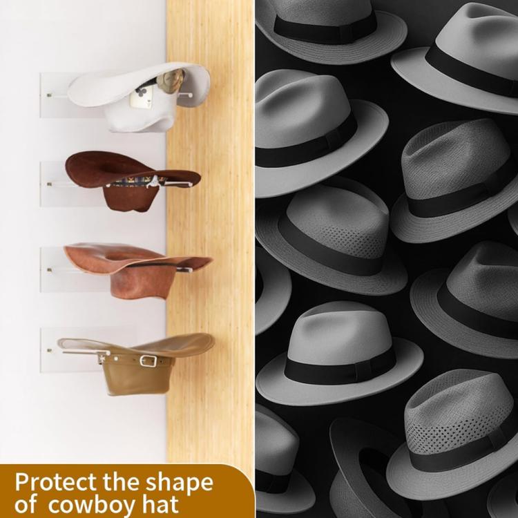 Suporte de Armazenamento para Chapéu de Cowboy em Acrílico Transparente Montado na Parede Suporte de Exposição para Chapéu de Sol, Pacote Único, 2pcs/Pacote