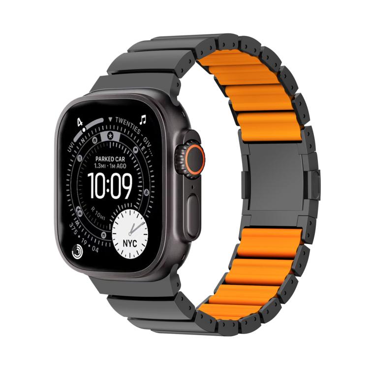 Correia de relógio em silicone com fecho magnético e uma conta em liga de titânio, para Apple Watch 46mm / 49mm / 45mm / 44mm, para Apple Watch 42mm / 41mm / 40mm / 38mm