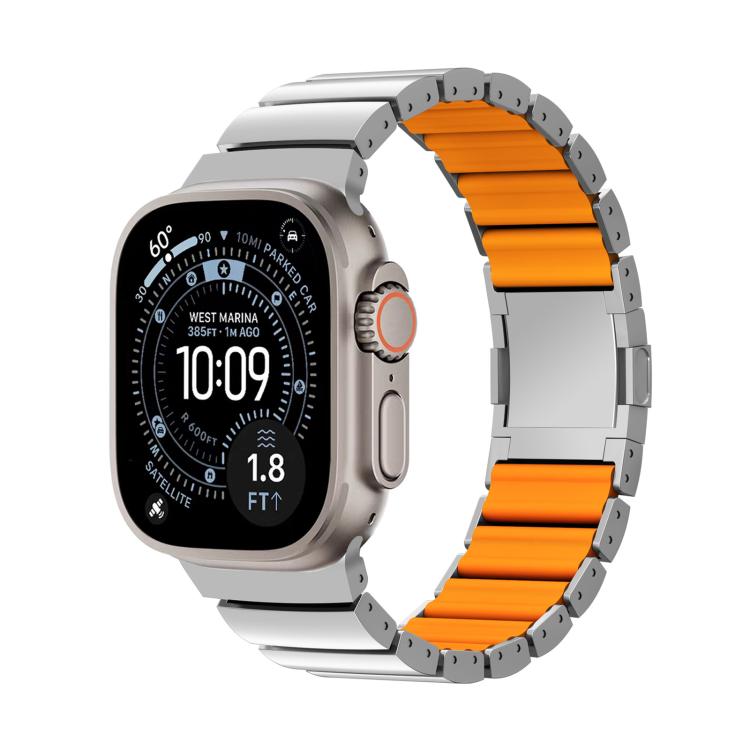 Correia de relógio em silicone com fecho magnético e uma conta em liga de titânio, para Apple Watch 46mm / 49mm / 45mm / 44mm, para Apple Watch 42mm / 41mm / 40mm / 38mm