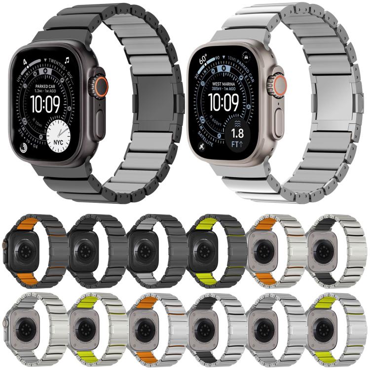 Correia de relógio em silicone com fecho magnético e uma conta em liga de titânio, para Apple Watch 46mm / 49mm / 45mm / 44mm, para Apple Watch 42mm / 41mm / 40mm / 38mm