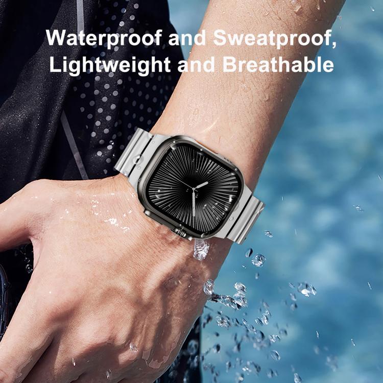Correia de relógio em silicone com fecho magnético e uma conta em liga de titânio, para Apple Watch 46mm / 49mm / 45mm / 44mm, para Apple Watch 42mm / 41mm / 40mm / 38mm