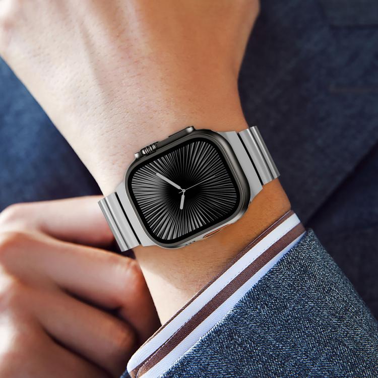 Correia de relógio em silicone com fecho magnético e uma conta em liga de titânio, para Apple Watch 46mm / 49mm / 45mm / 44mm, para Apple Watch 42mm / 41mm / 40mm / 38mm