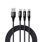 Cabo de Carregamento Metálico Trançado ROCK RCB0790 3 em 1 USB para 8 Pin + Tipo-C + Micro USB, 1,2m, RCB0790