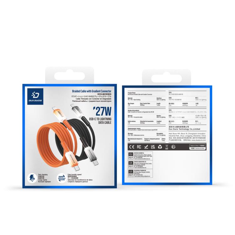 Cabo de Dados Trançado Transparente em Gradiente DUX DUCIS WLCM Série 27W Tipo-C para 8 Pin, Comprimento: 1m, Tipo-C para 8 Pin