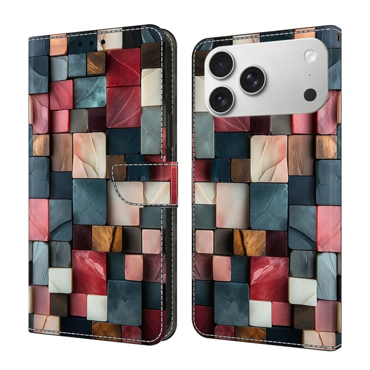 Capa de Telemóvel em Pele Vegana Pintada com Efeito Cristalino, Para iPhone 17e / 16e, Para iPhone 17 Pro Max, Para iPhone 17 Pro, Para iPhone 17