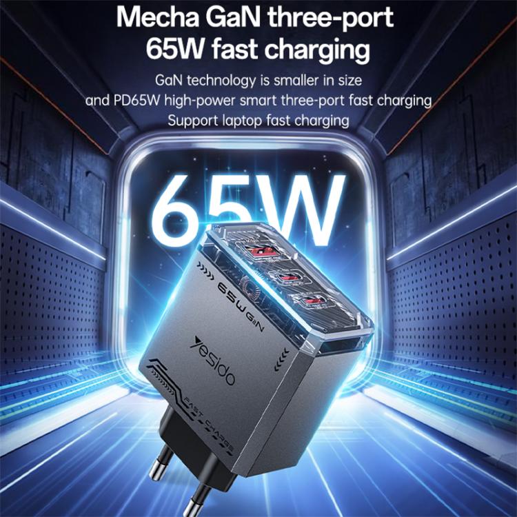 Carregador Rápido Mecha GaN Yesido YC101 65W com Três Portas, YC101