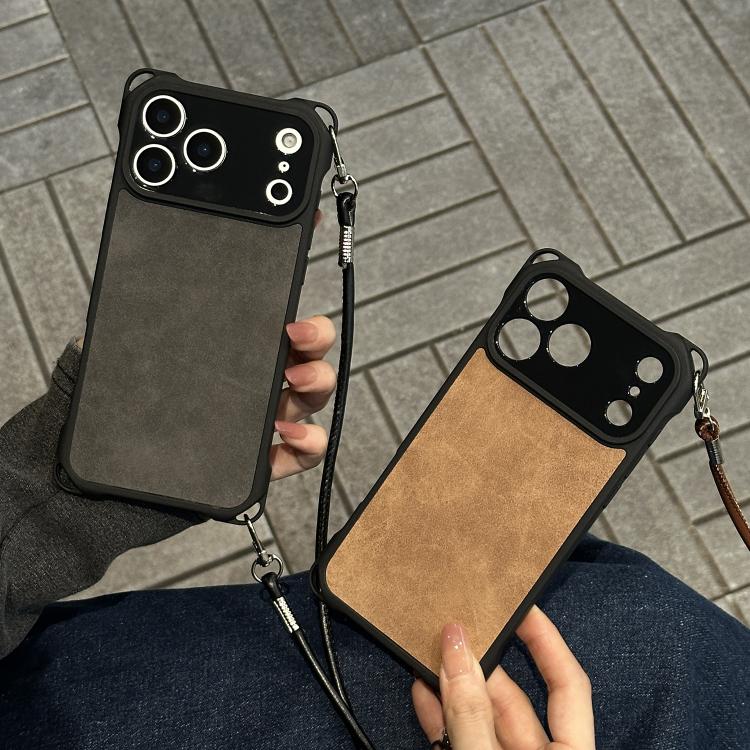 Capa de telemóvel em pele sintética perfurada fina, à prova de choques, com alça de ombro em PU, para iPhone 17 Pro Max, para iPhone 17 Pro