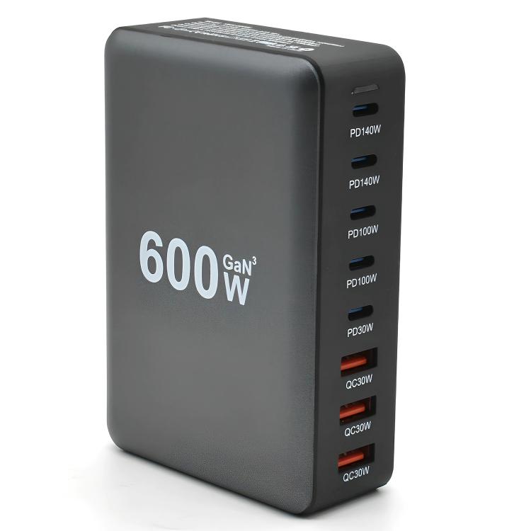 Carregador Rápido de Mesa GaN de Alta Potência 600W USB-C / Tipo-C e USB-A com 8 Portas, Plugue UE, Plugue EUA, Plugue Reino Unido, Plugue AU