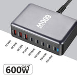 Carregador Rápido de Mesa GaN de Alta Potência 600W USB-C / Tipo-C e USB-A com 8 Portas, Plugue UE, Plugue EUA, Plugue Reino Unido, Plugue AU