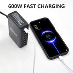 Carregador Rápido de Mesa GaN de Alta Potência 600W USB-C / Tipo-C e USB-A com 8 Portas, Plugue UE, Plugue EUA, Plugue Reino Unido, Plugue AU