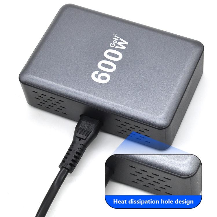 Carregador Rápido de Mesa GaN de Alta Potência 600W USB-C / Tipo-C e USB-A com 8 Portas, Plugue UE, Plugue EUA, Plugue Reino Unido, Plugue AU
