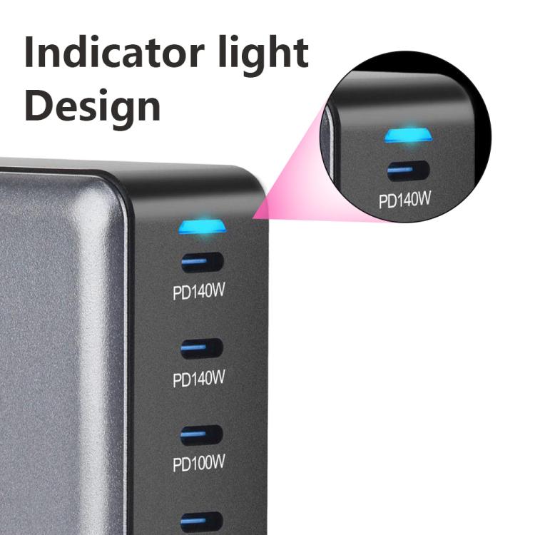 Carregador Rápido de Mesa GaN de Alta Potência 600W USB-C / Tipo-C e USB-A com 8 Portas, Plugue UE, Plugue EUA, Plugue Reino Unido, Plugue AU
