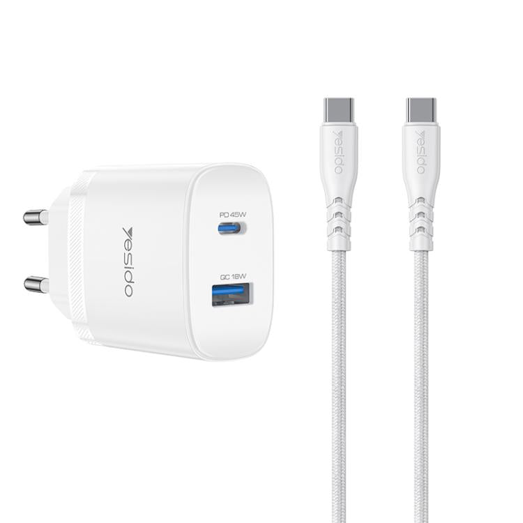 Conjunto de Carregador Rápido Yesido PD45W com Interfaces USB e Tipo-C, Plugue UE, Plugue Reino Unido, Plugue EUA