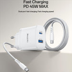 Conjunto de Carregador Rápido Yesido PD45W com Interfaces USB e Tipo-C, Plugue UE, Plugue Reino Unido, Plugue EUA