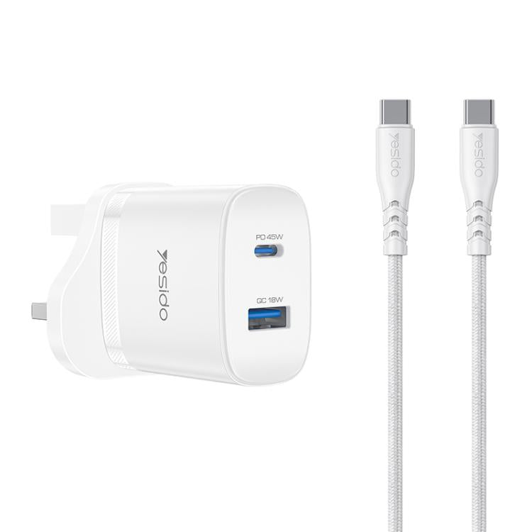 Conjunto de Carregador Rápido Yesido PD45W com Interfaces USB e Tipo-C, Plugue UE, Plugue Reino Unido, Plugue EUA