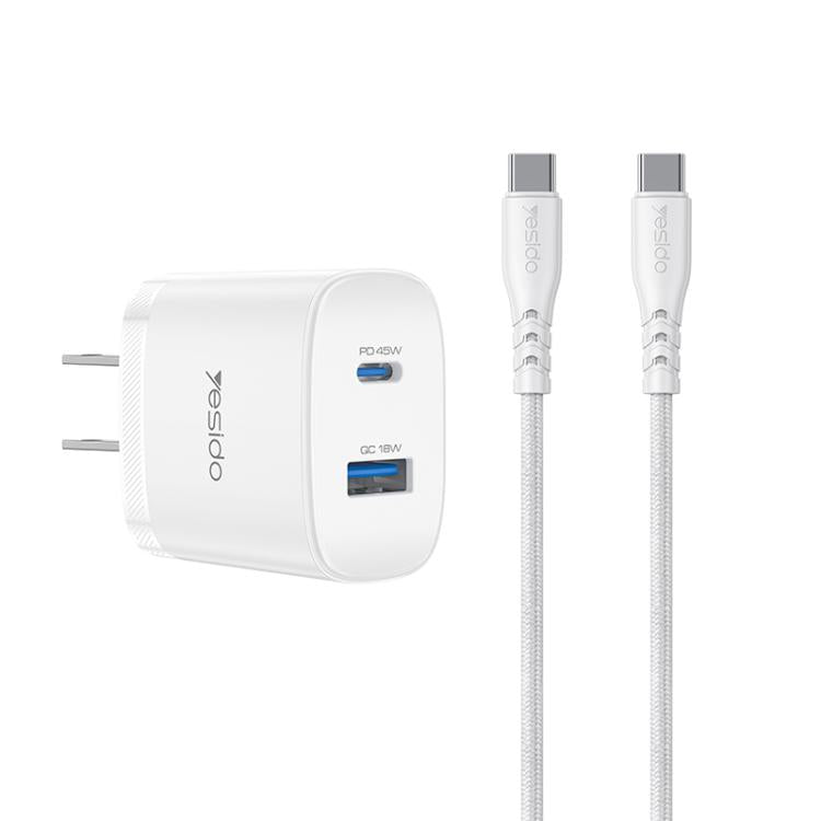 Conjunto de Carregador Rápido Yesido PD45W com Interfaces USB e Tipo-C, Plugue UE, Plugue Reino Unido, Plugue EUA