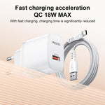 Conjunto de Carregador USB de Interface Única Yesido 18W com Cabo USB para Tipo-C, Plugue UE, Plugue Reino Unido, Plugue EUA