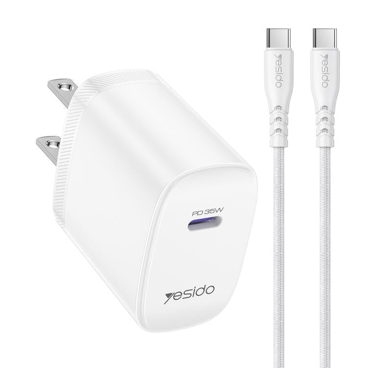 Conjunto de Carregador Rápido Yesido YC20U PD35W USB-C / Tipo-C com Porta Única com Cabo Tipo-C para Tipo-C, YC20U