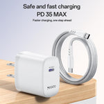 Conjunto de Carregador Rápido Yesido YC20U PD35W USB-C / Tipo-C com Porta Única com Cabo Tipo-C para Tipo-C, YC20U