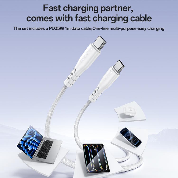 Conjunto de Carregador Rápido Yesido YC20U PD35W USB-C / Tipo-C com Porta Única com Cabo Tipo-C para Tipo-C, YC20U