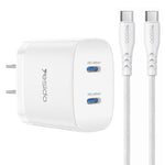 Kit de Carregador Rápido Yesido PD45W Dual Tipo-C com Cabo Tipo-C para Tipo-C, Plugue EUA, Plugue UE, Plugue Reino Unido