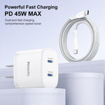 Kit de Carregador Rápido Yesido PD45W Dual Tipo-C com Cabo Tipo-C para Tipo-C, Plugue EUA, Plugue UE, Plugue Reino Unido