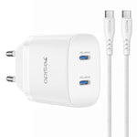 Kit de Carregador Rápido Yesido PD45W Dual Tipo-C com Cabo Tipo-C para Tipo-C, Plugue EUA, Plugue UE, Plugue Reino Unido