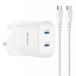 Kit de Carregador Rápido Yesido PD45W Dual Tipo-C com Cabo Tipo-C para Tipo-C, Plugue EUA, Plugue UE, Plugue Reino Unido