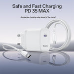 Conjunto de Carregador Rápido Yesido YC107 PD35W USB-C / Tipo-C com Porta Única com Cabo Tipo-C para Tipo-C, YC107