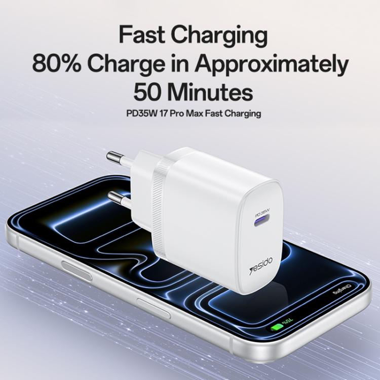 Conjunto de Carregador Rápido Yesido YC107 PD35W USB-C / Tipo-C com Porta Única com Cabo Tipo-C para Tipo-C, YC107
